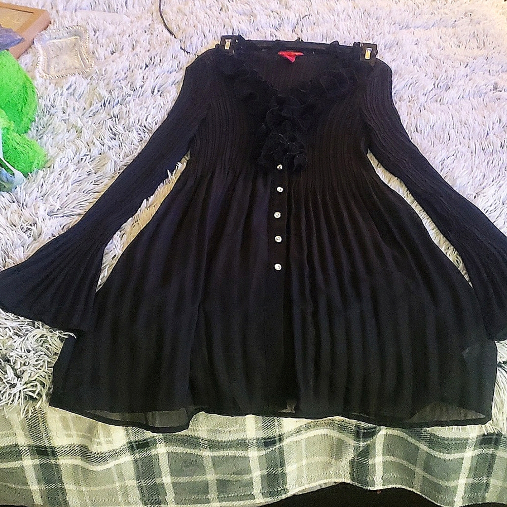 Sunny leigh black sheer blouse with a ruffle collar size large